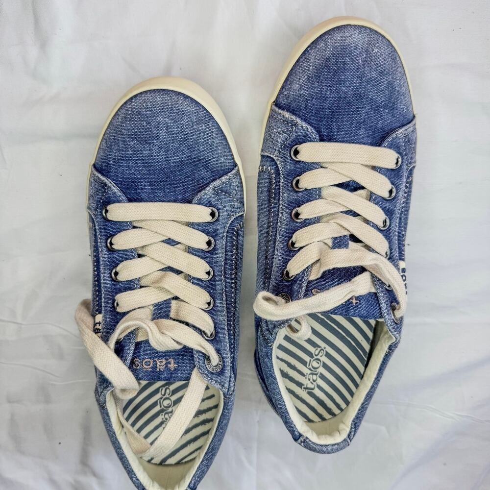 Taos Star Blue Washed Denim Canvas Low Top Lace Up Comfort Sneakers SZ 9